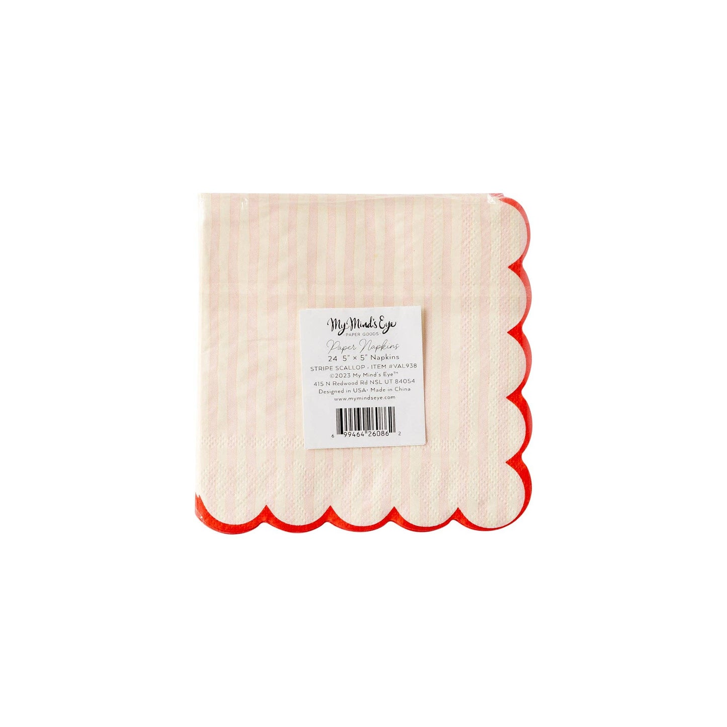 Pink Stripe & Red Scallop Cocktail Napkins