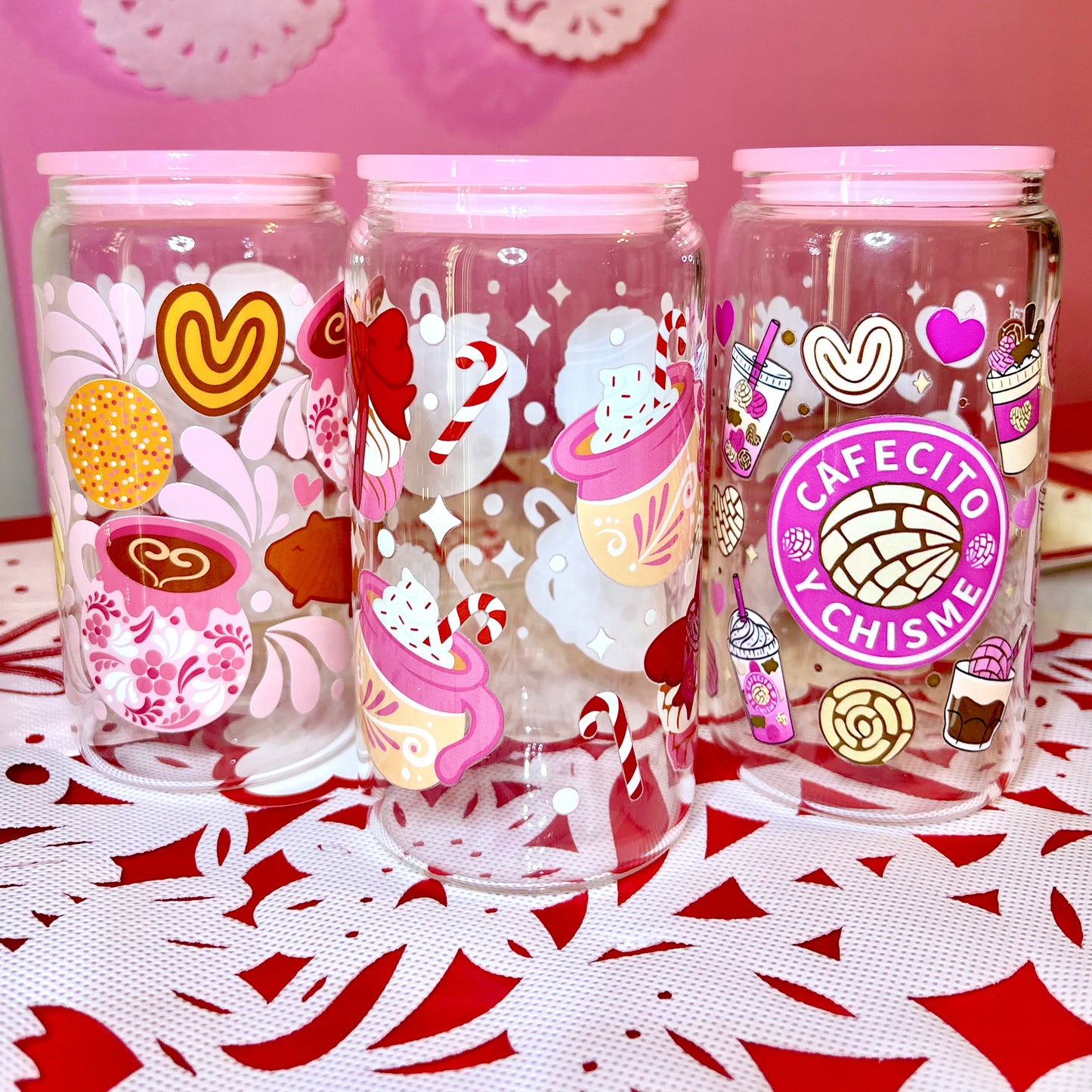 Glass Tumbler - Pink Pan Dulce & Talavera