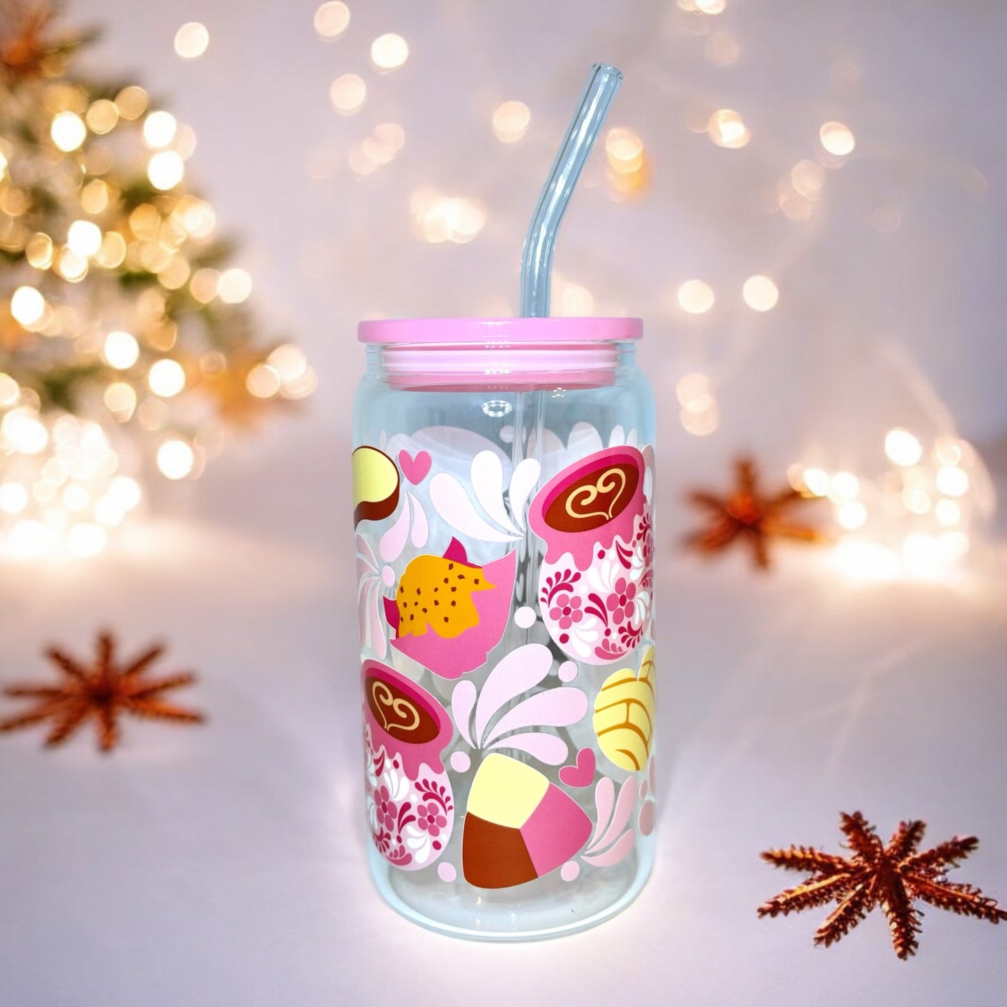 Glass Tumbler - Pink Pan Dulce & Talavera