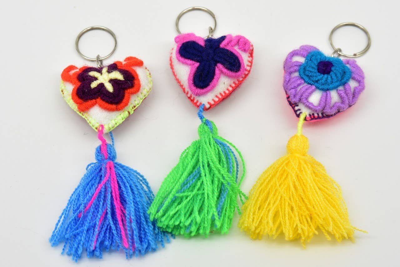 Felt Heart Embroidered Keychain