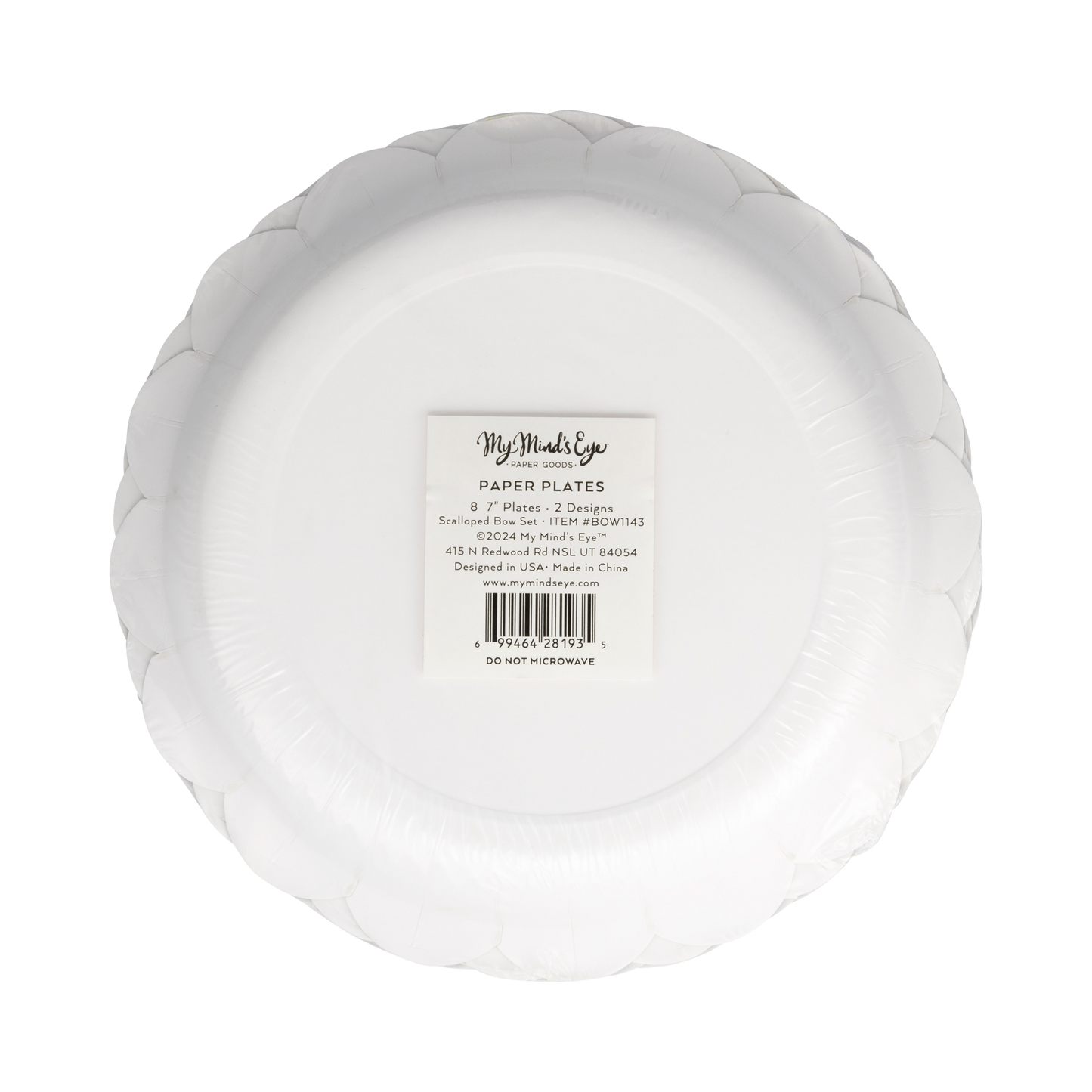 Red & Green Bow Striped Scalloped Paper Plates - 7"