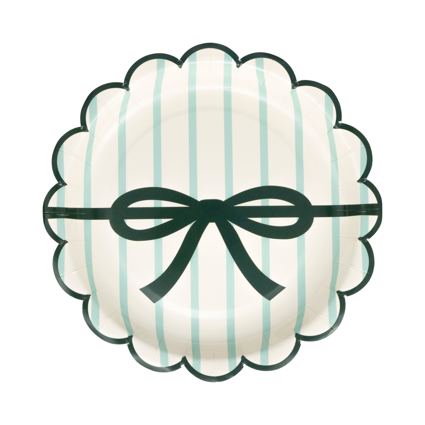 Red & Green Bow Striped Scalloped Paper Plates - 7"