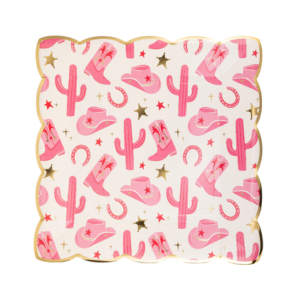 Pink Cowgirl Icons Paper Plate