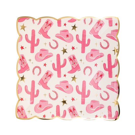 Pink Cowgirl Icons Paper Plate