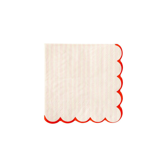 Pink Stripe & Red Scallop Cocktail Napkins