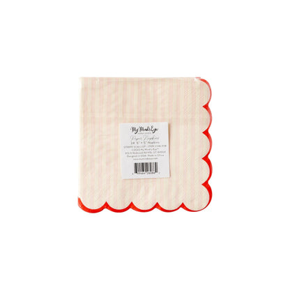 Pink Stripe & Red Scallop Cocktail Napkins
