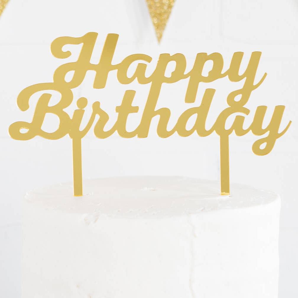 Gold Acrylic Happy Birthday Cake Topper