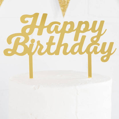 Gold Acrylic Happy Birthday Cake Topper