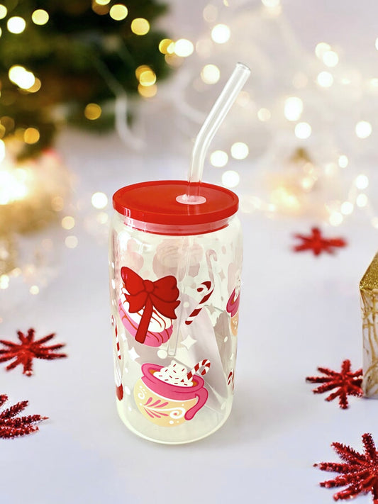 Glass Tumbler - Red Bow Conchas & Candy Canes
