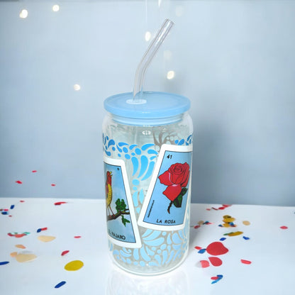 Glass Tumbler - Blue Lotería Talavera