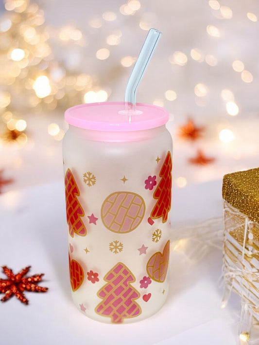 Frosted Tumbler - Pinkmas Conchas & Trees