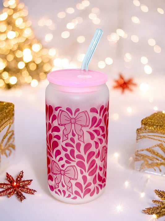 Frosted Tumbler - Pink Bow Talavera