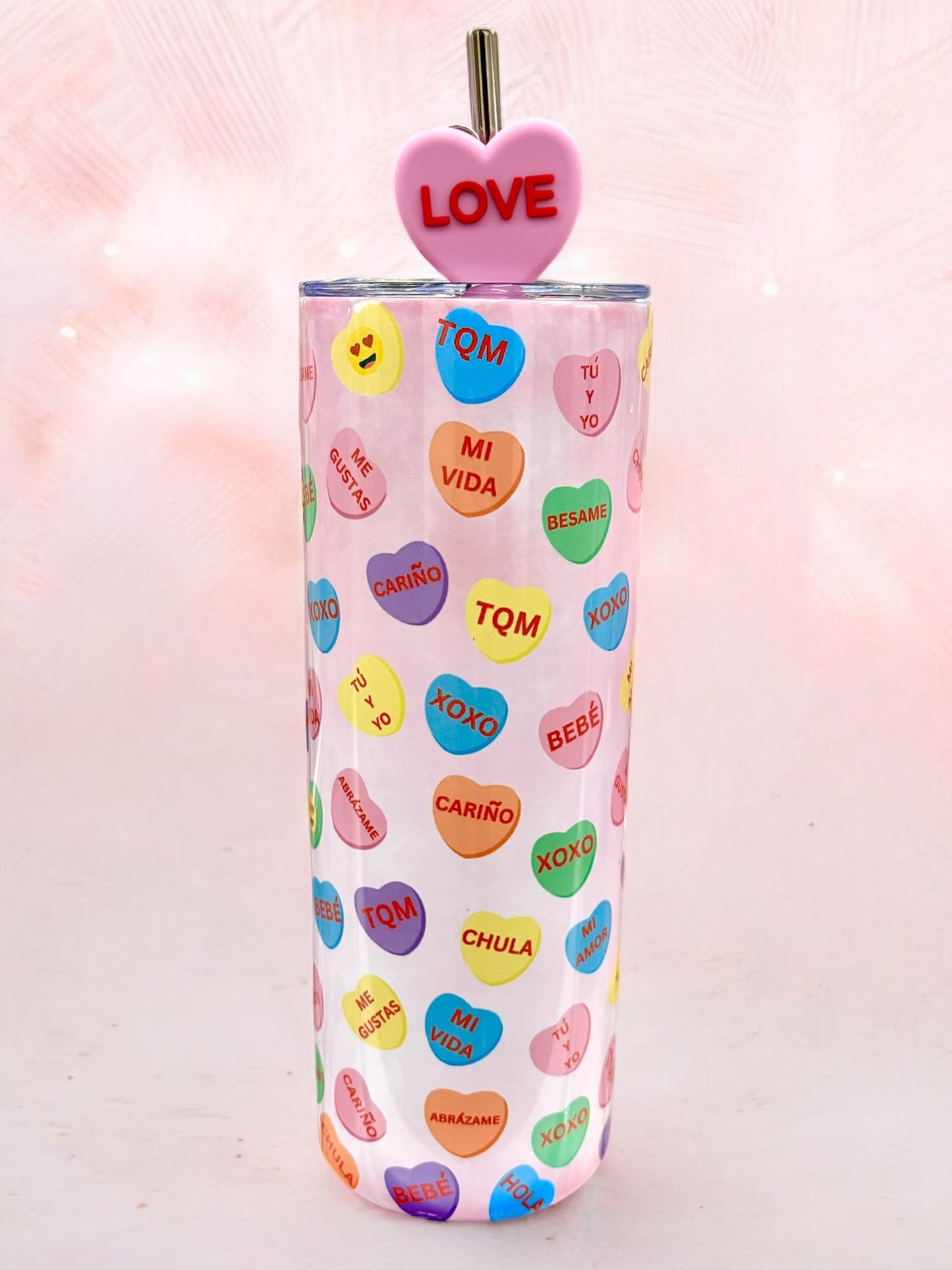 Steel Tall Tumbler - Candy Hearts - Pink