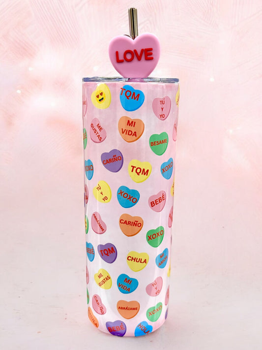 Steel Tall Tumbler - Candy Hearts - Pink