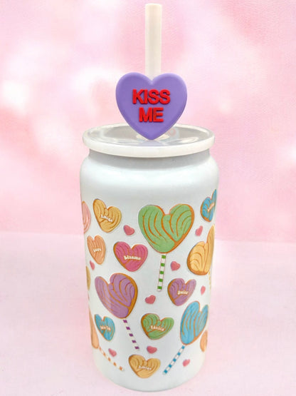 Steel Tumbler 16oz - Candy Heart Conchas - White