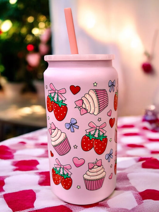 Steel Tumbler 16oz - Strawberry Cupcakes - Pink