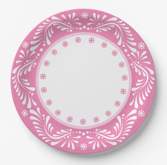 Talavera Paper Plate - Pink 9"