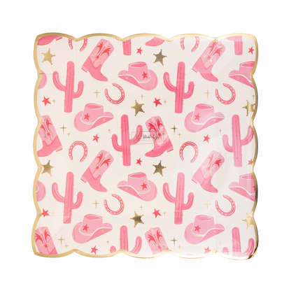 Pink Cowgirl Icons Paper Plate